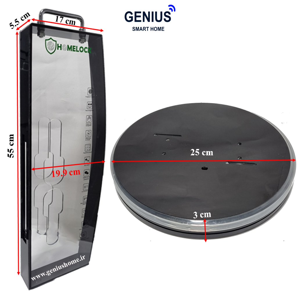 ابعاد استند شیشه‌ای قفل دیجیتال