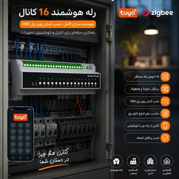 رله هوشمند تابلویی 16 کانال زیگبی
