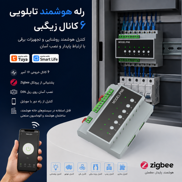 رله هوشمند تابلویی 6 کانال زیگبی